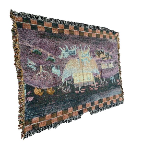 Religious Noahs Ark Woven Tapestry Throw Blanket By Carol Endres 1996 VTG 50"x70 - Picture 10 of 10